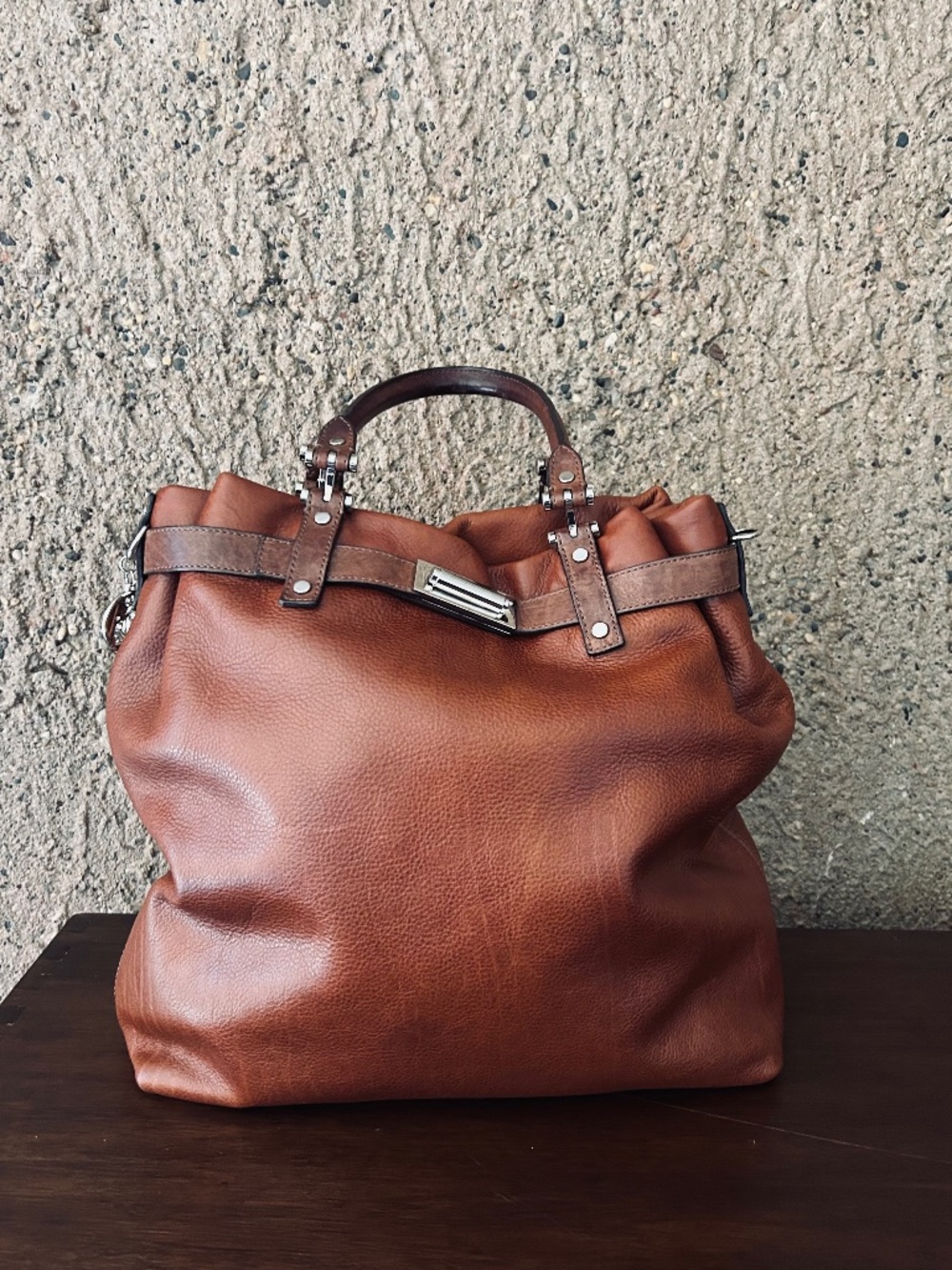 Lanvin Paris Made in France Cognac Leather Large Tote Shoulder Bag